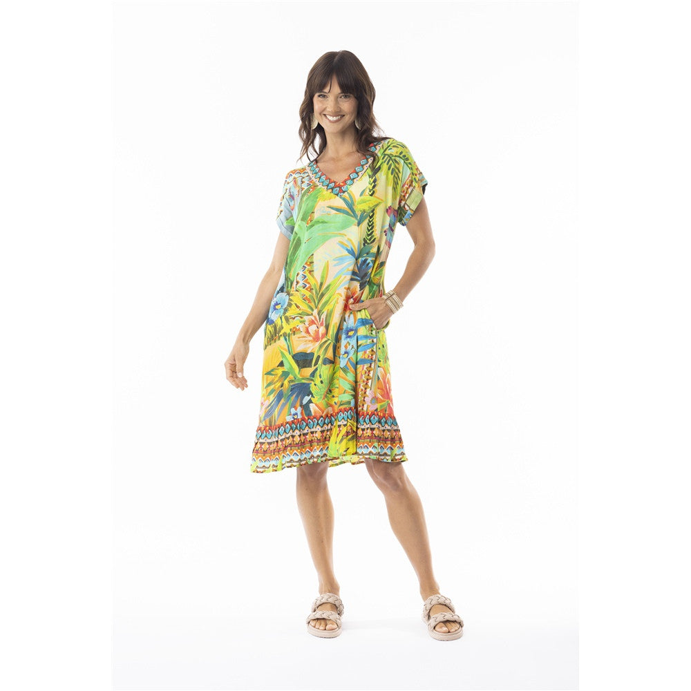 Robe imprimé tropical - Taille : XSMALL - Couleur : Multi/Vert
