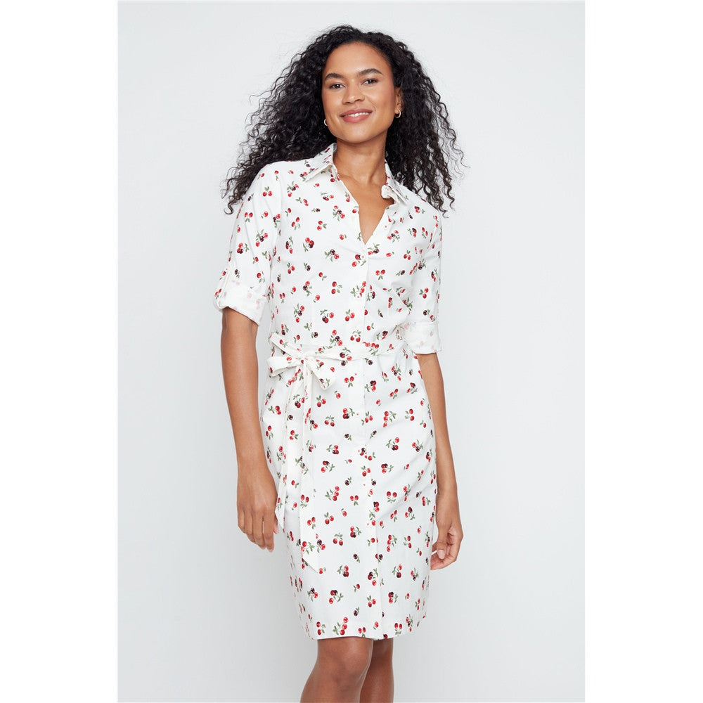 Robe imprimée de motifs fruités - Taille : LARGE - Couleur : Crème