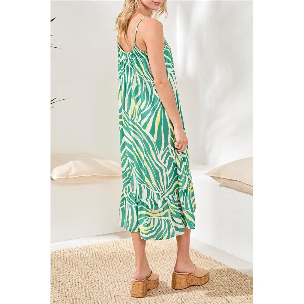 Robe midi fluide à imprimé tropical