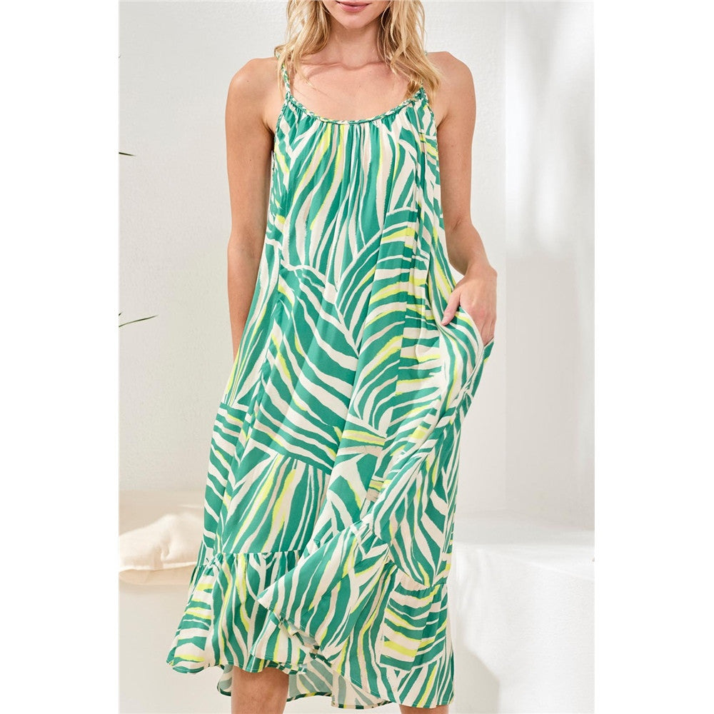 Robe midi fluide à imprimé tropical