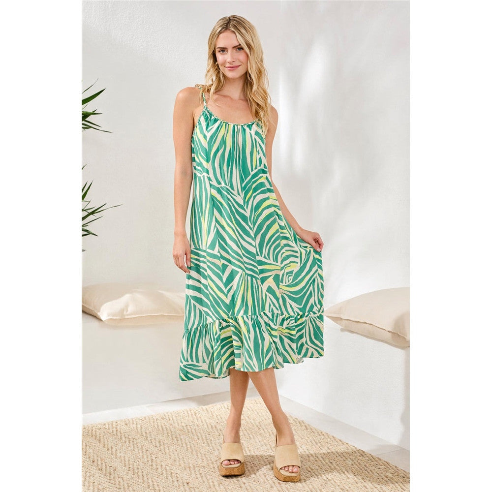 Robe midi fluide à imprimé tropical - Taille : SMALL - Couleur : Vert