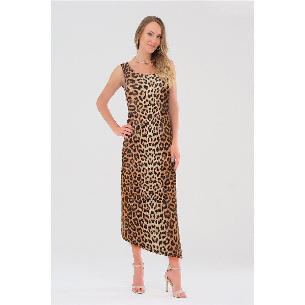 Robe midi imprimé léopard - Taille : SMALL - Couleur : Caramel/Noir