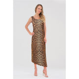 Robe midi imprimé léopard - Taille : SMALL - Couleur : Caramel/Noir