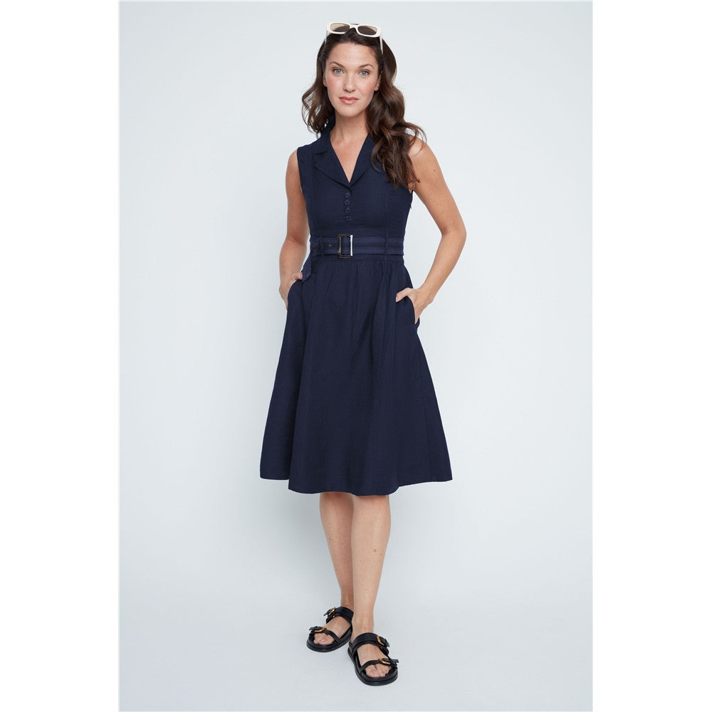 Robe sans manches ceinturée - Taille : 6 - Couleur : Indigo