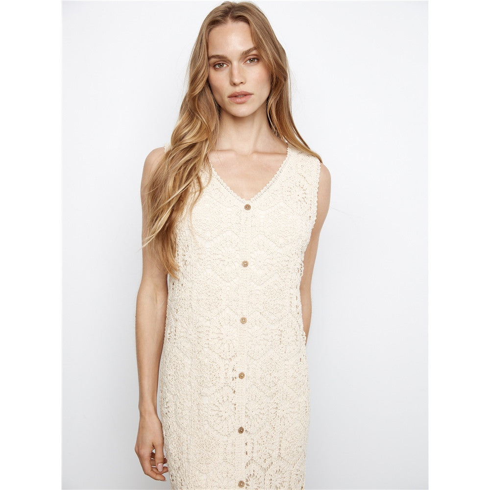 Robe sans manches en crochet - Taille : MEDIUM - Couleur : Naturel