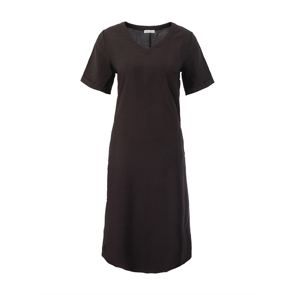 Robe unie à col V - Taille : SMALL - Couleur : Noir