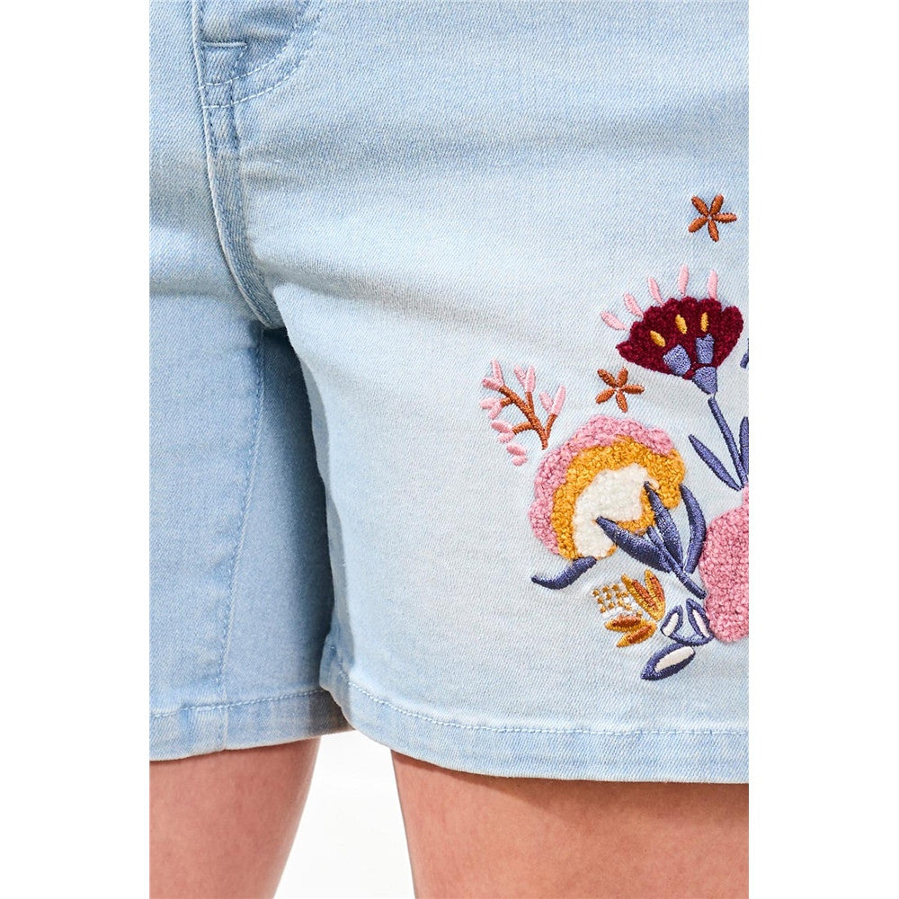 Short en denim brodé à fleurs