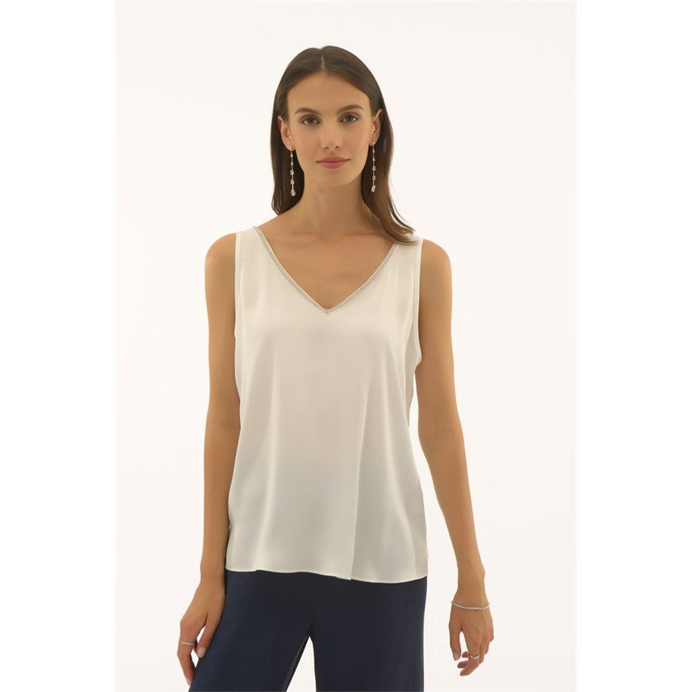 Signature | Haut sans manches avec bordure - Taille : 12 - Couleur : Vanille