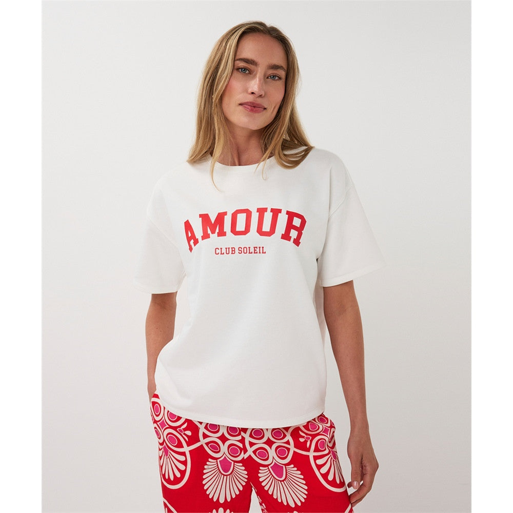 T-shirt " Amour Club Soleil " - Taille : LARGE - Couleur : Blanc cassé/Rouge