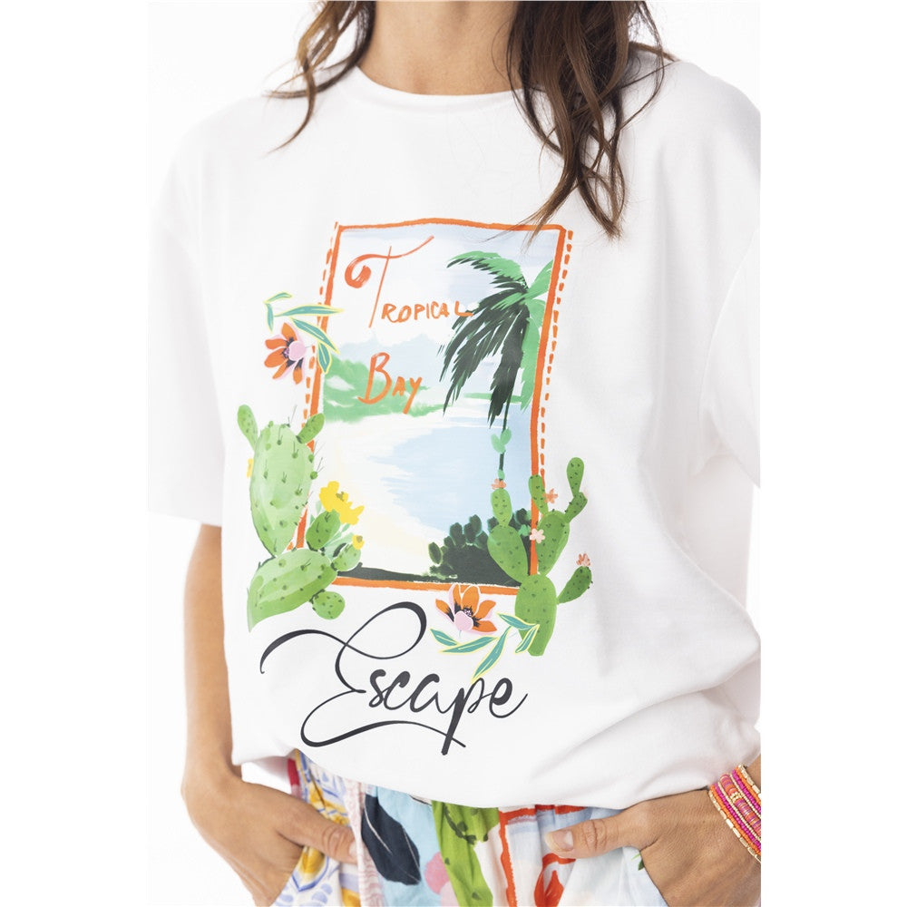 T-shirt " Tropical Bay " - Taille : SMALL - Couleur : Blanc