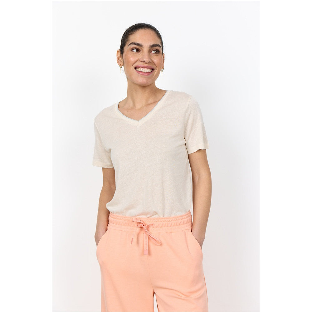 T-shirt à col V - Taille : XSMALL - Couleur : Crème