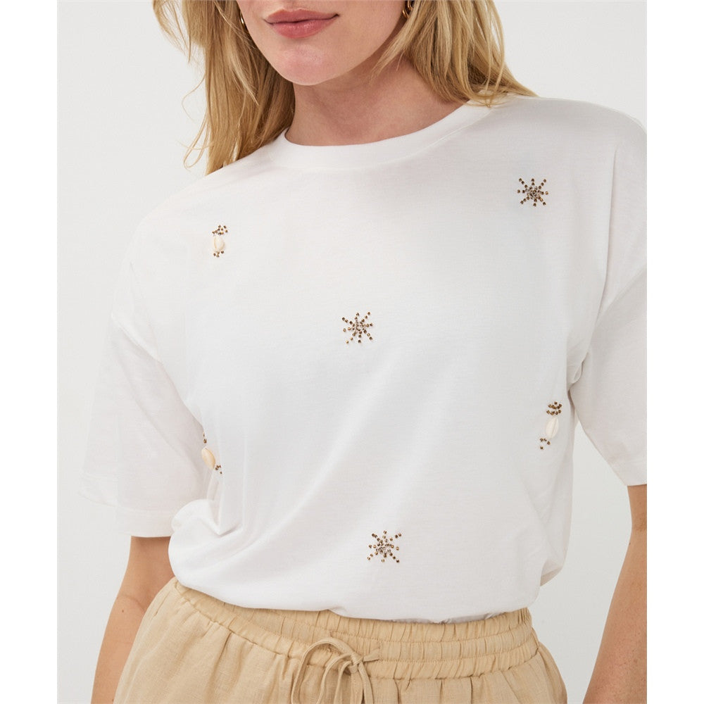 T-shirt à détails perlés délicats - Taille : MEDIUM - Couleur : Blanc cassé
