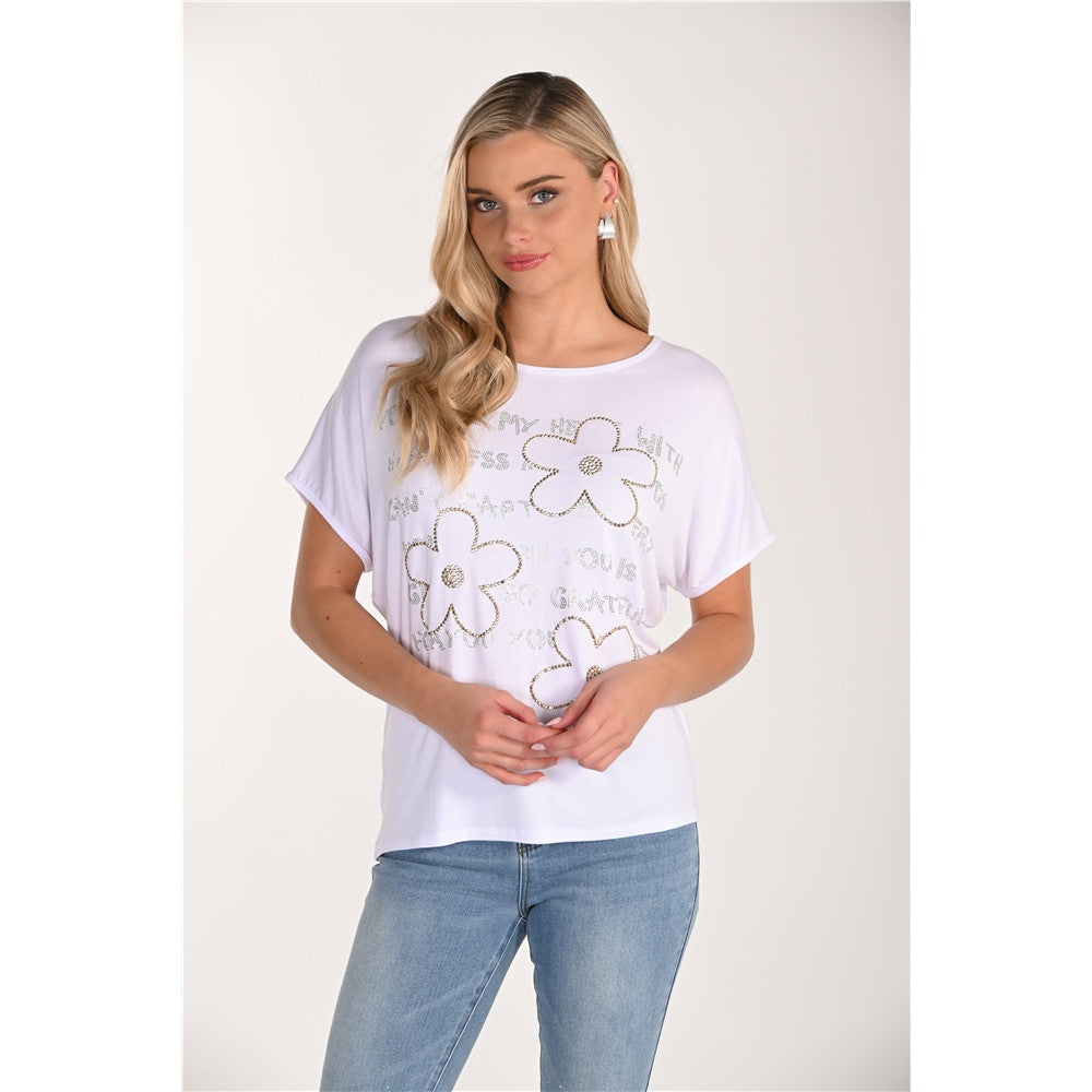 T-shirt à imprimé de fleurs - Taille : SMALL - Couleur : Blanc