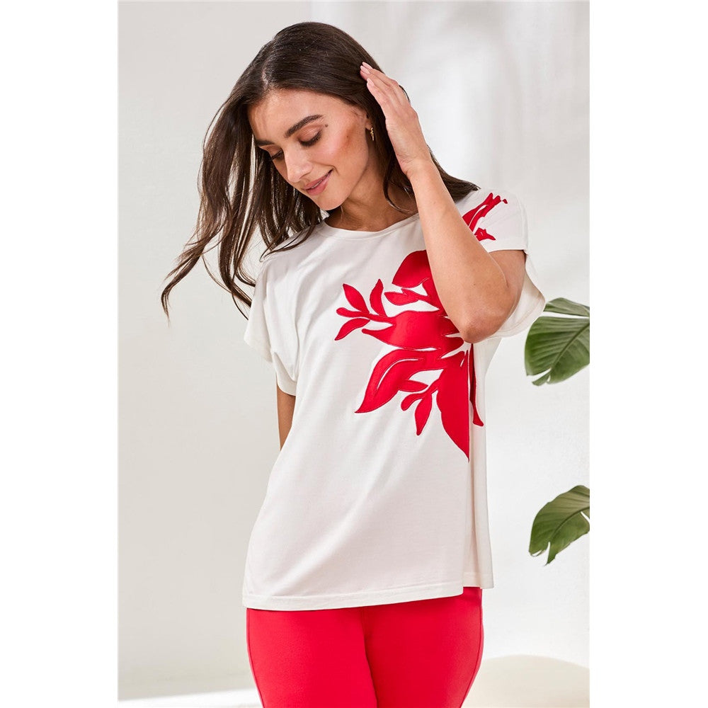 T-shirt à motif floral graphique - Taille : MEDIUM - Couleur : Blanc cassé
