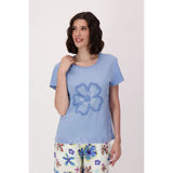 T-shirt à motif floral texturé et détails scintillants - Taille : XSMALL - Couleur : Bleu