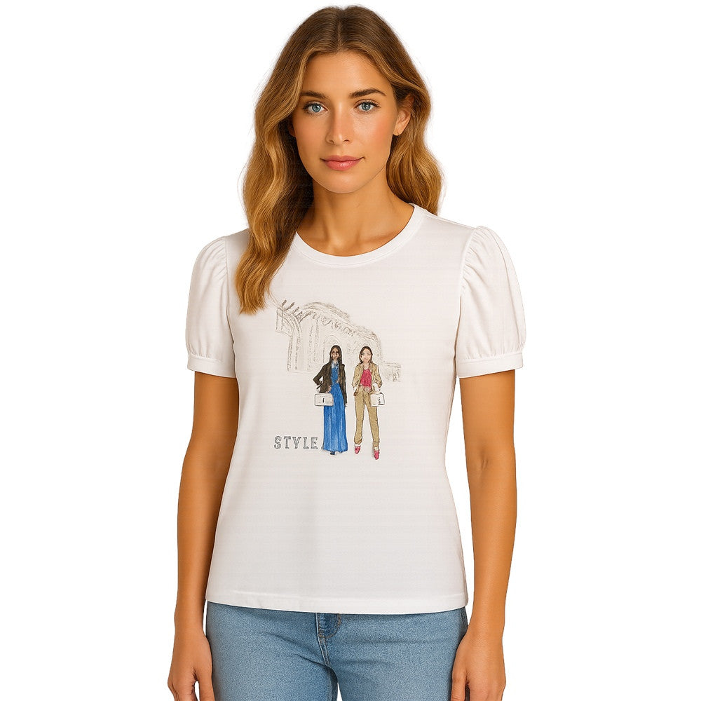 T-shirt avec 2 dames - Taille : XSMALL - Couleur : Blanc