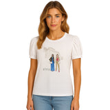 T-shirt avec 2 dames - Taille : XSMALL - Couleur : Blanc