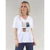 T-shirt avec 4 carrés et paillettes - Taille : MEDIUM - Couleur : Blanc cassé