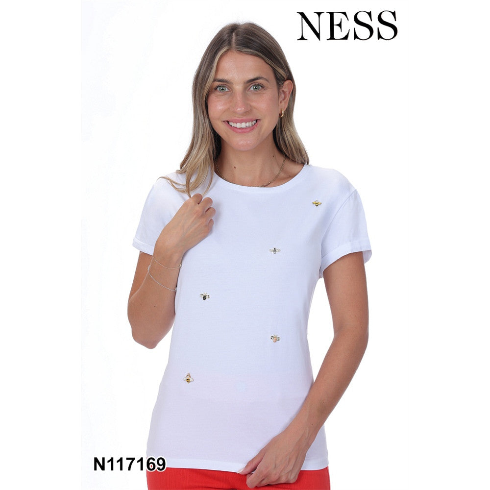T-shirt avec breloques abeille - Taille : MEDIUM - Couleur : Blanc