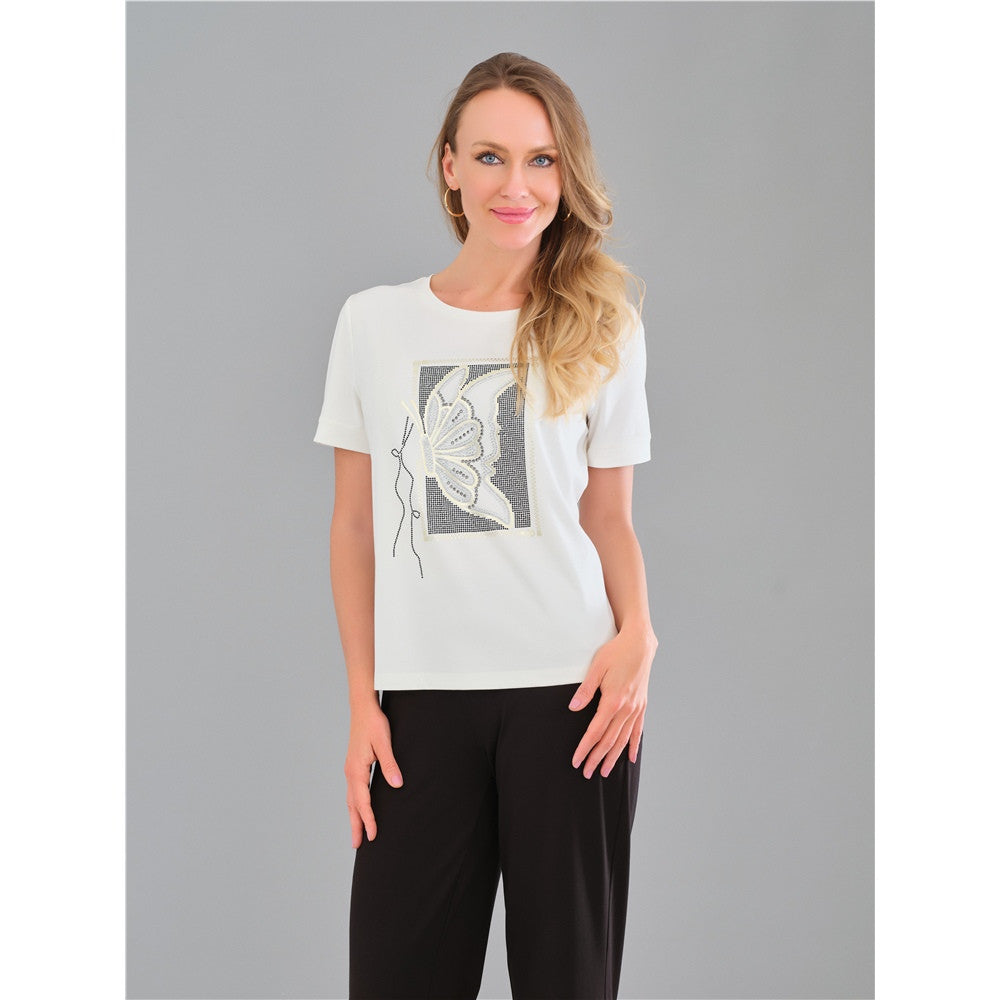 T-shirt avec motif papillon texturé - Taille : LARGE - Couleur : Blanc Hiver