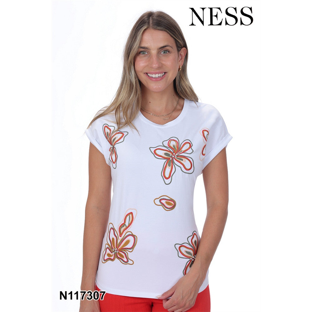 T-shirt avec motifs brodés - Taille : MEDIUM - Couleur : Blanc