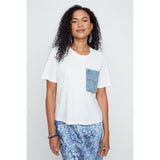 T-shirt blanc avec poche en denim - Taille : XSMALL - Couleur : Blanc