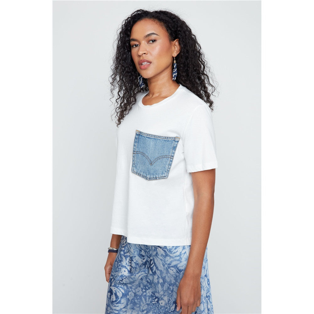 T-shirt blanc avec poche en denim