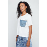 T-shirt blanc avec poche en denim
