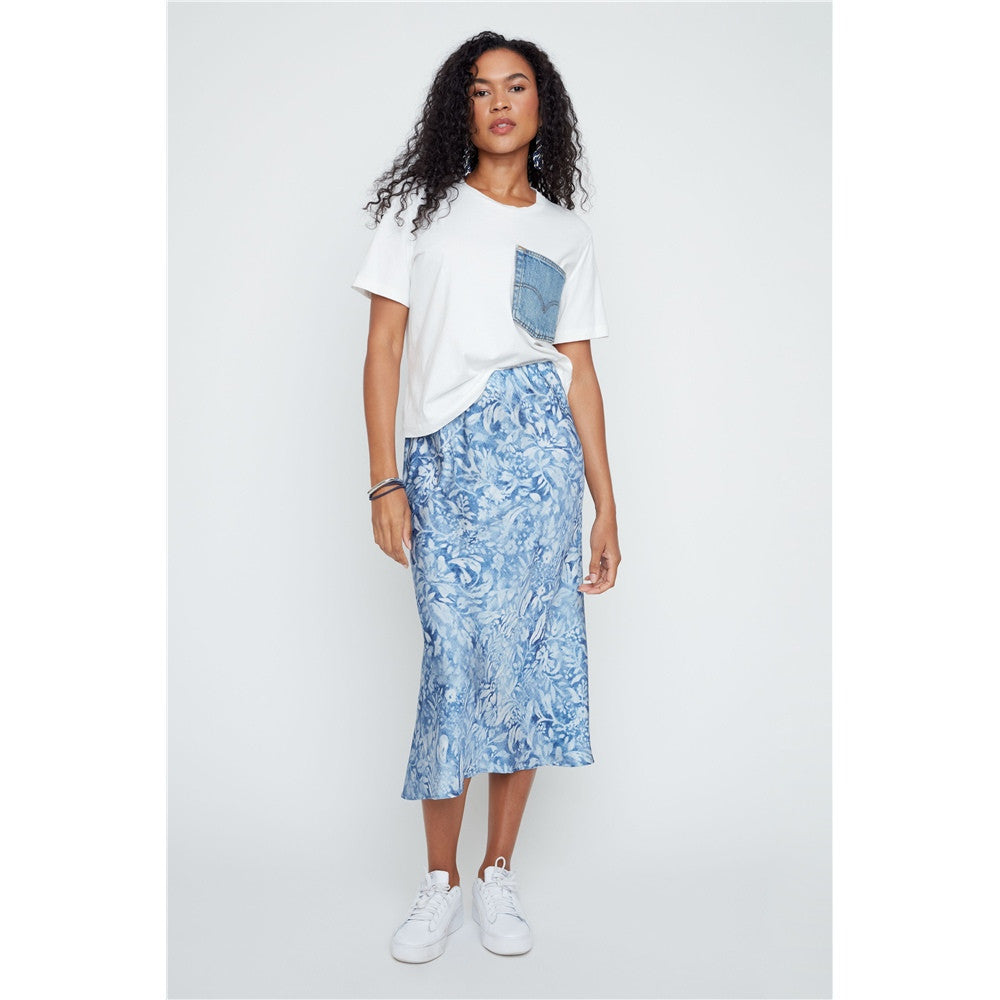 T-shirt blanc avec poche en denim