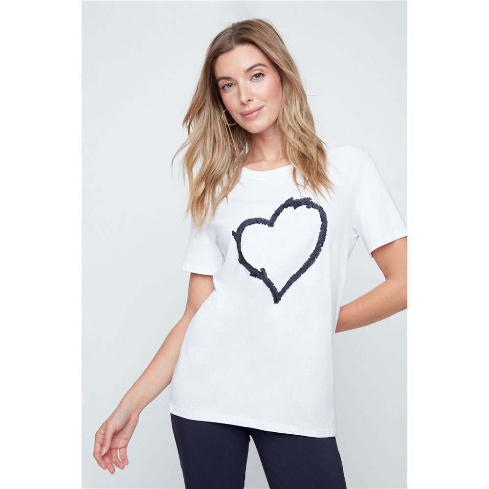 T-shirt cœur brodé - Taille : LARGE - Couleur : Blanc