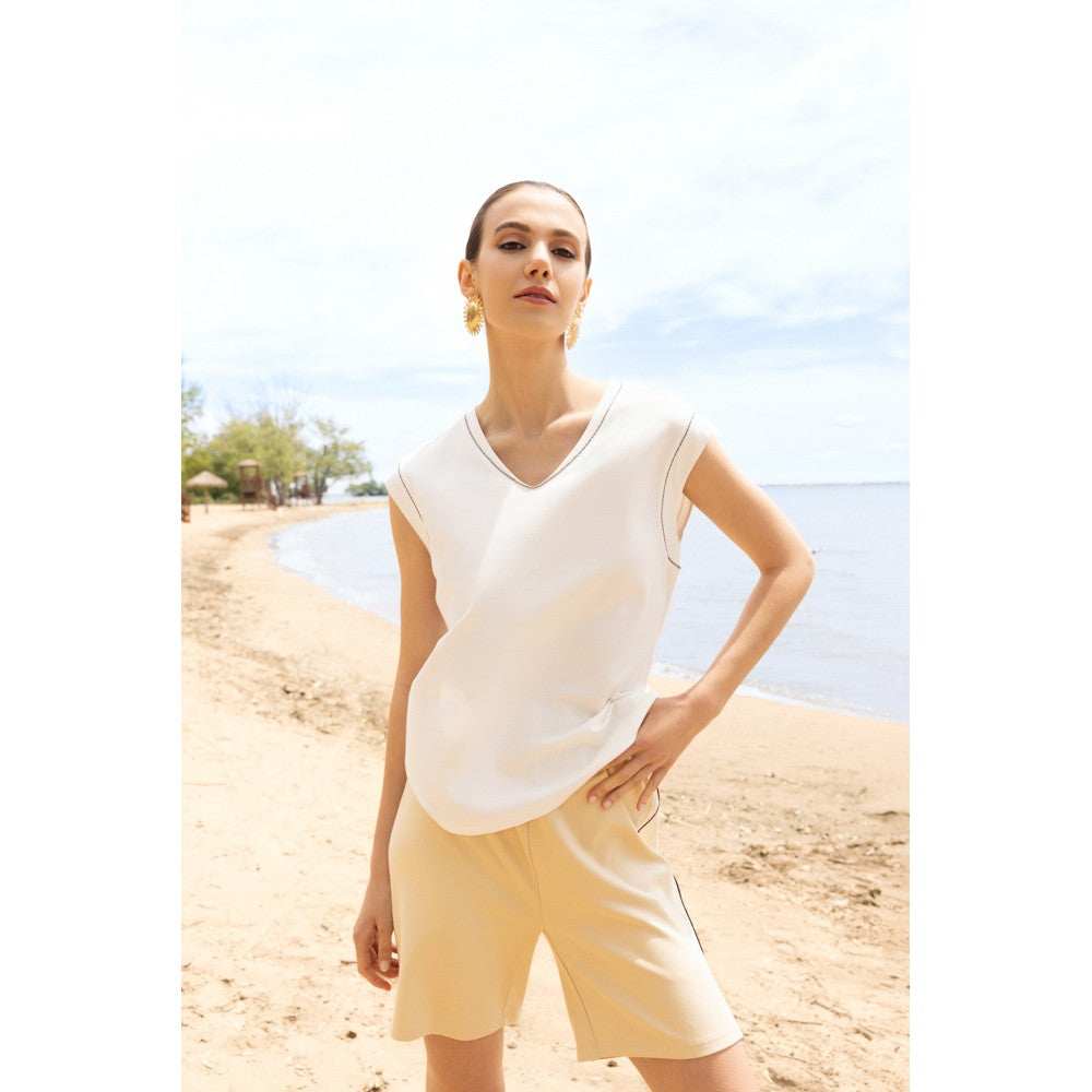 T-shirt col V - Taille : XSMALL - Couleur : Blanc