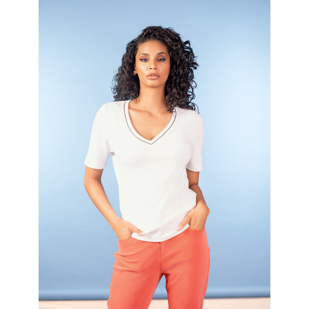 T-shirt col V - Taille : MEDIUM - Couleur : Blanc
