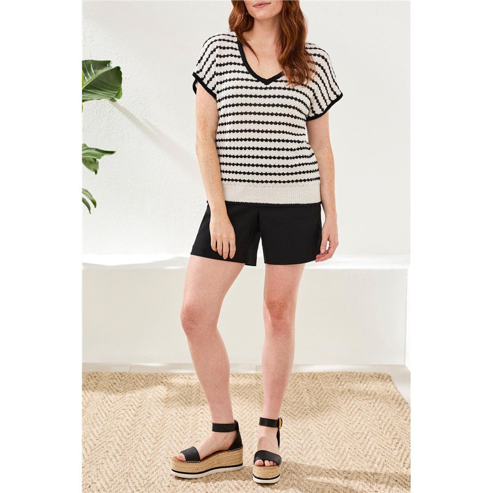 T-shirt en tricot rayé à col V
