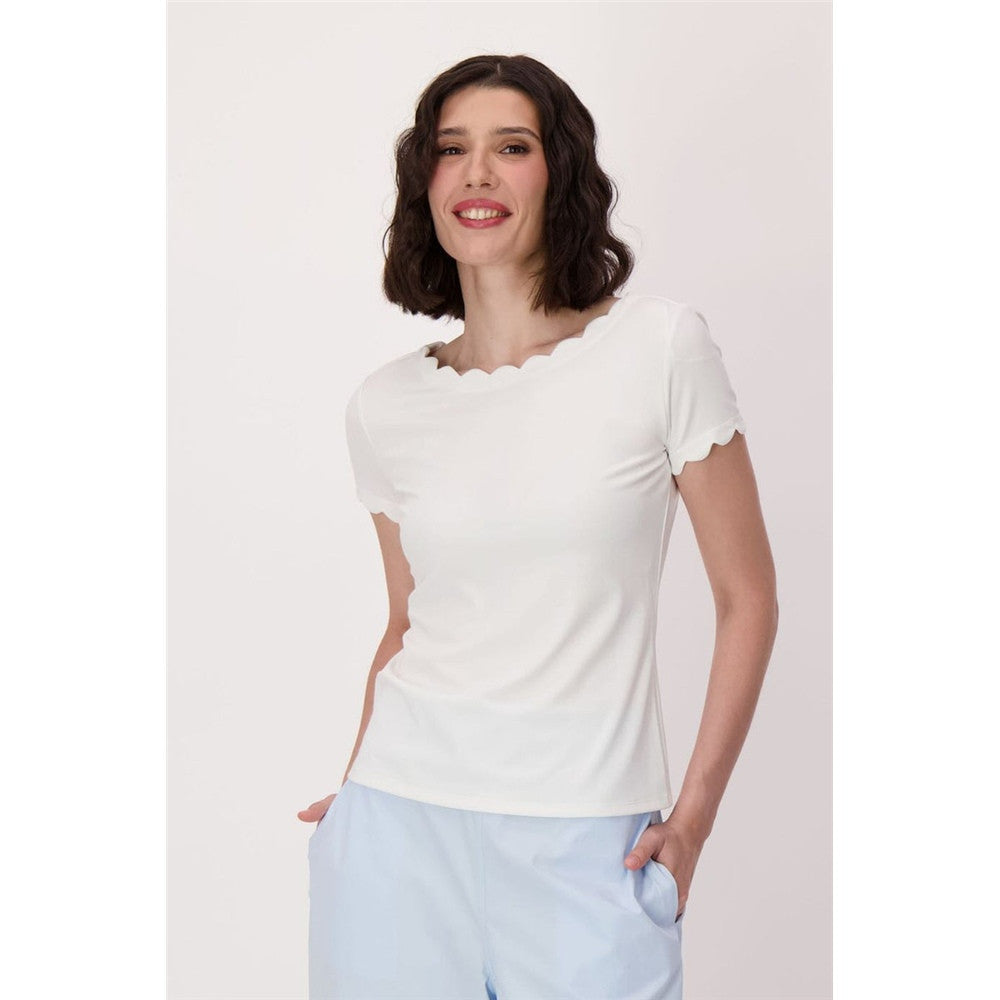 T-shirt encolure arrondie avec finition festonnée - Taille : XLARGE - Couleur : Vanille