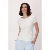 T-shirt encolure arrondie avec finition festonnée - Taille : XLARGE - Couleur : Vanille