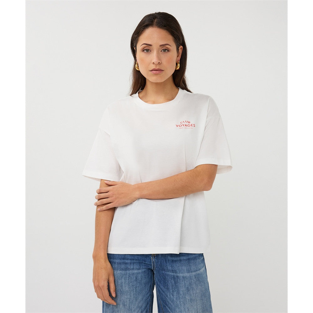 T-shirt imprimé " Voyages " - Taille : XSMALL - Couleur : Blanc cassé/Corail