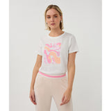 T-shirt imprimé artistique " Paris " - Taille : LARGE - Couleur : Blanc cassé/Rose
