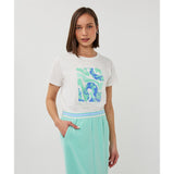 T-shirt imprimé artistique " Paris " - Taille : XSMALL - Couleur : Blanc cassé/Menthe