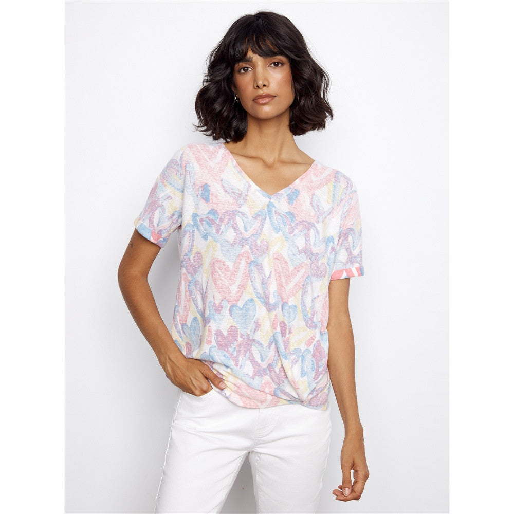 T-shirt imprimé cœurs pastel - Taille : MEDIUM - Couleur : Multi