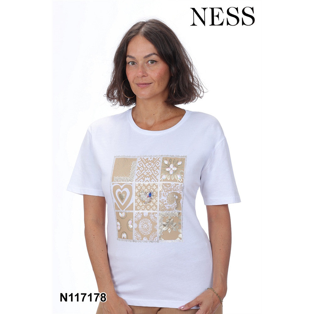 T-shirt imprimé décoratif - Taille : SMALL - Couleur : Blanc