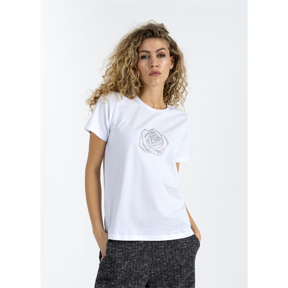 T-shirt imprimé fleur avec brillants - Taille : SMALL - Couleur : Blanc