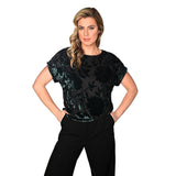 T-shirt imprimé fleurs velours - Taille : 6 - Couleur : Emeraude