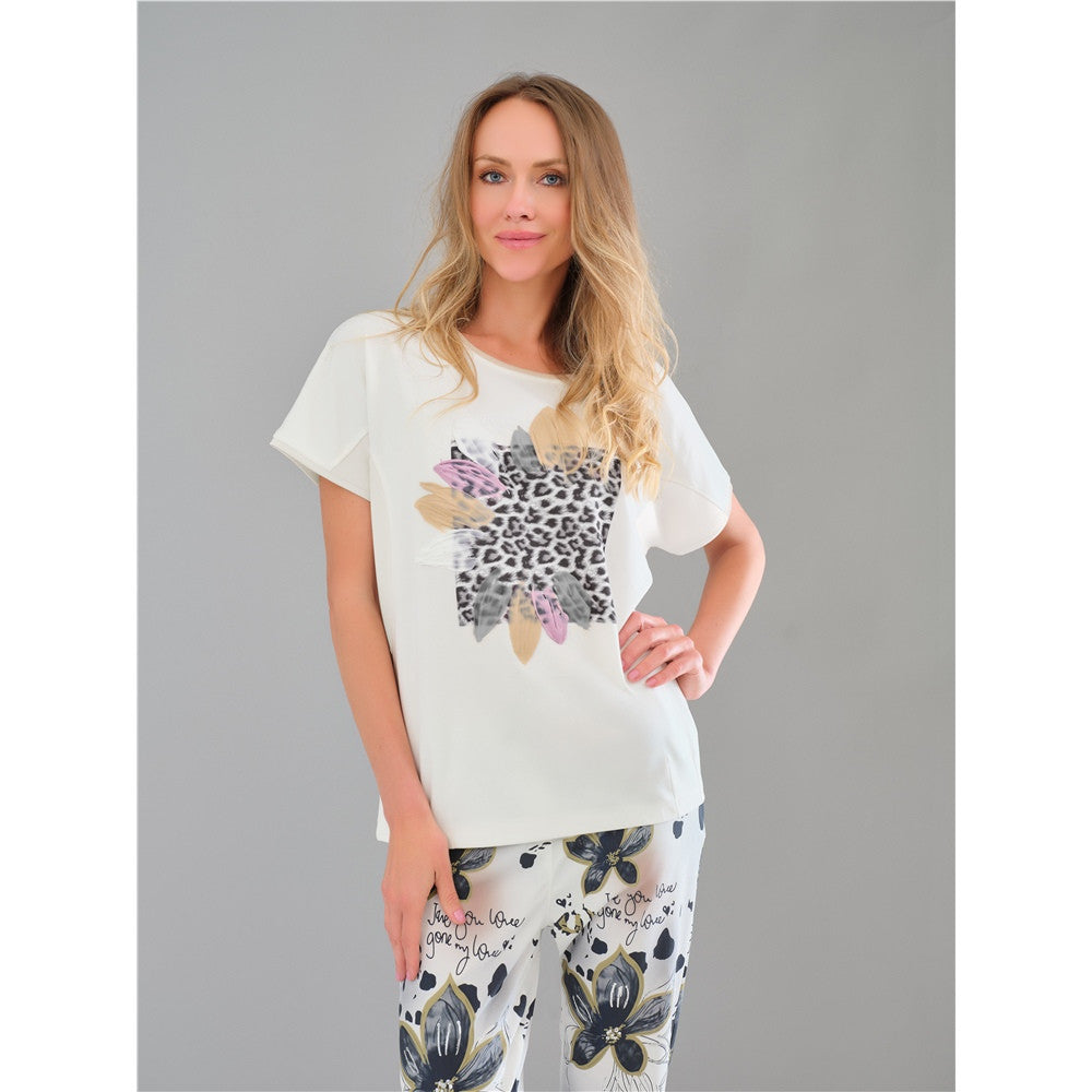 T-shirt imprimé motif animalier et fleur