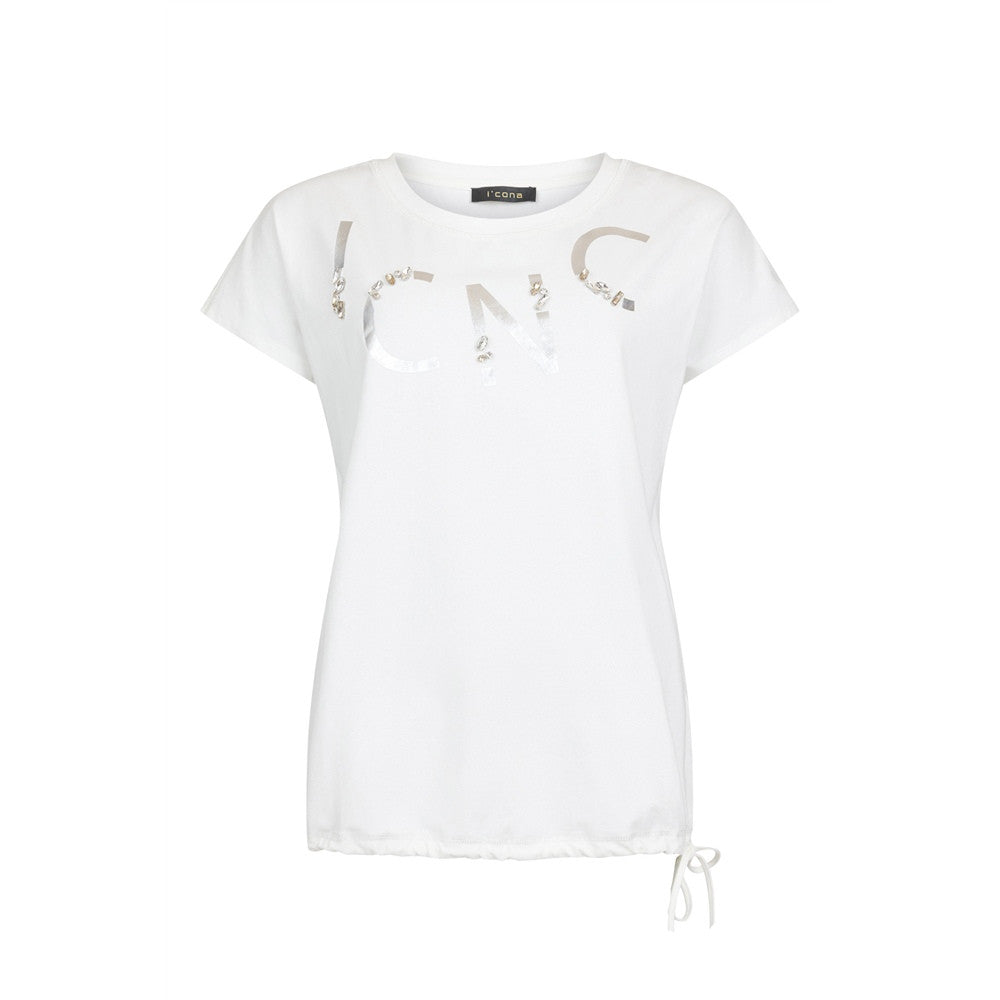 T-shirt lettrage métallique et pierres