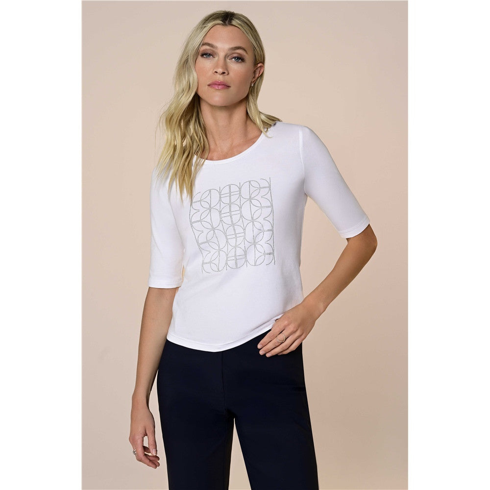 T-shirt motif graphique en strass - Taille : 48 - Couleur : Blanc