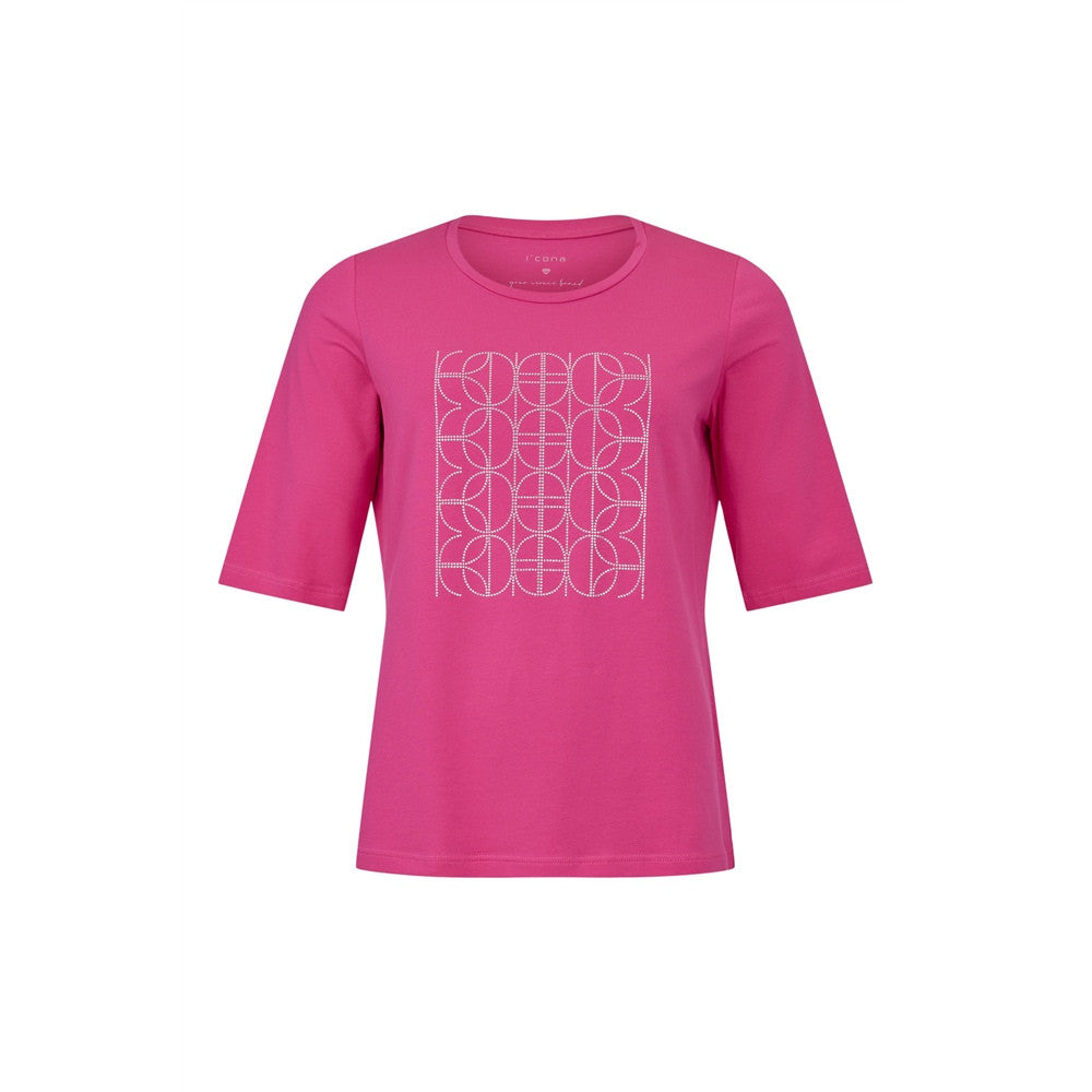 T-shirt motif graphique en strass - Taille : 40 - Couleur : Rose