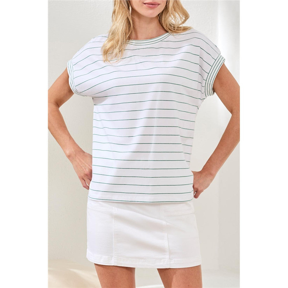 T-shirt rayé à col rond - Taille : XXLARGE - Couleur : Blanc/Vert
