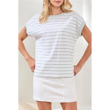 T-shirt rayé à col rond - Taille : XXLARGE - Couleur : Blanc/Vert