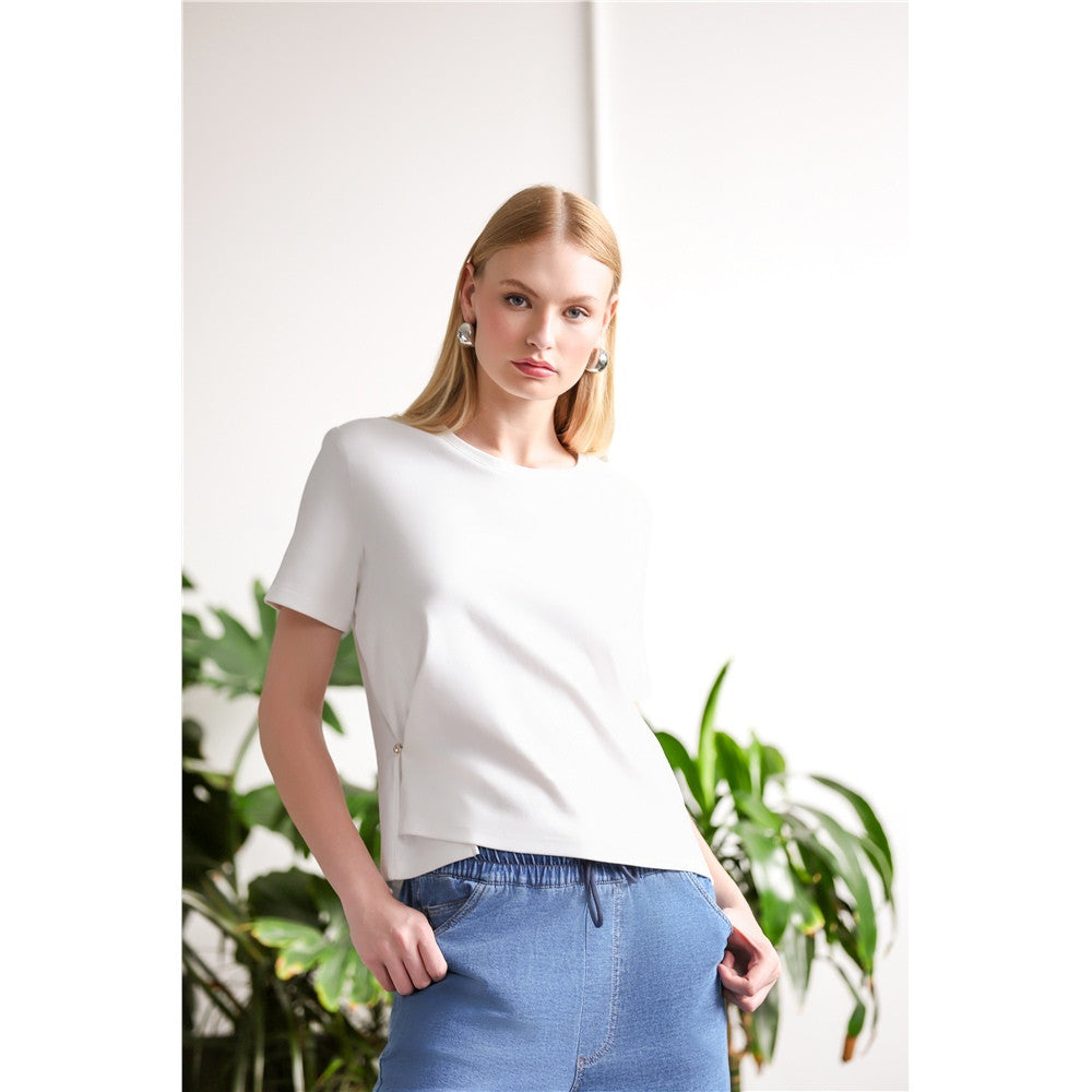 T-shirt structuré à détail asymétrique - Taille : SMALL - Couleur : Blanc