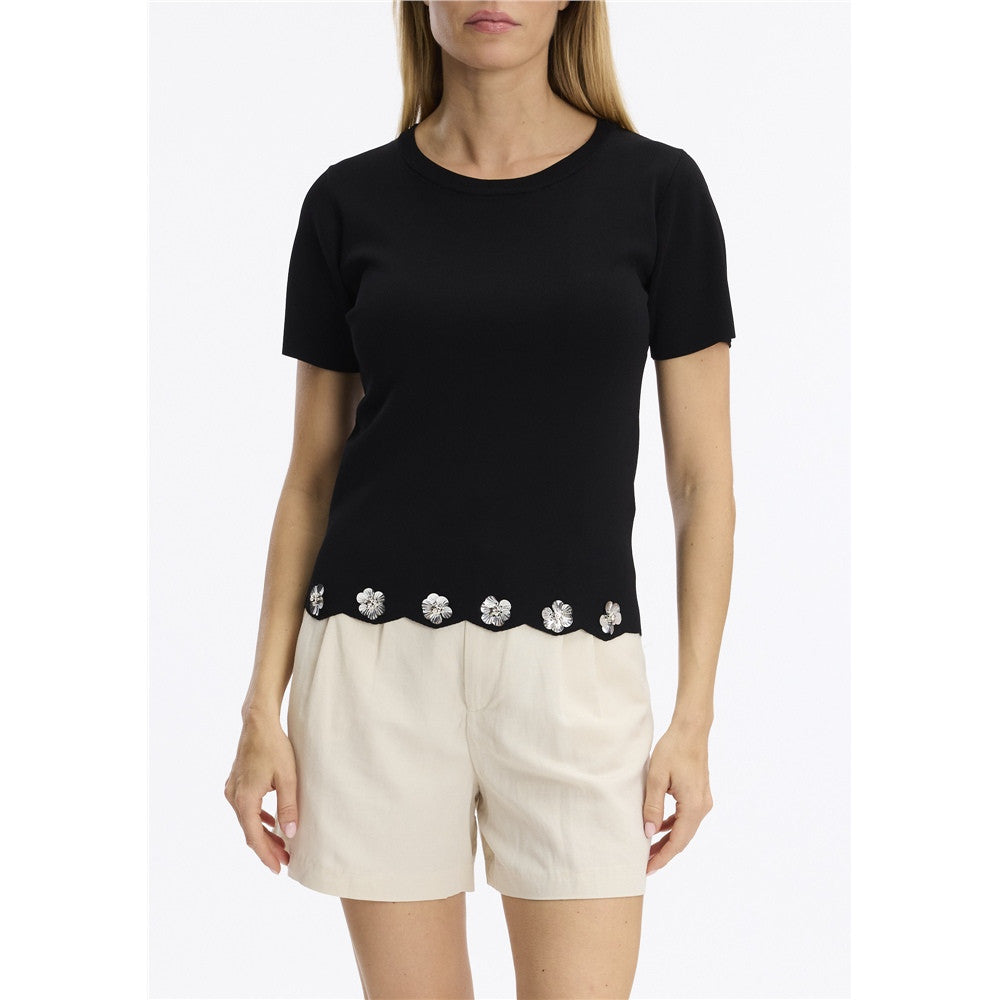 Tricot avec fleurs argent au bas - Taille : MEDIUM - Couleur : Noir